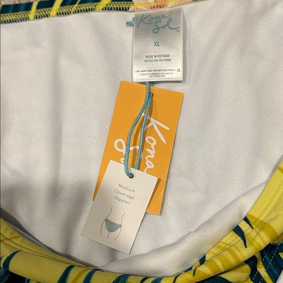 Kona Sol Yellow Leaf Print Bikini Bottom - Picture 3 of 7